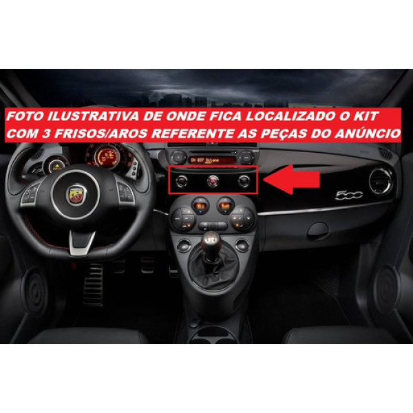 Kit 3 Aro Friso Moldura Botão Central Painel Fiat 500 Origin Cromado