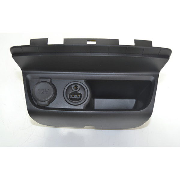 Porta Treco Com Tomada 12v Usb Aux Peugeot 208 2016 Original Preto